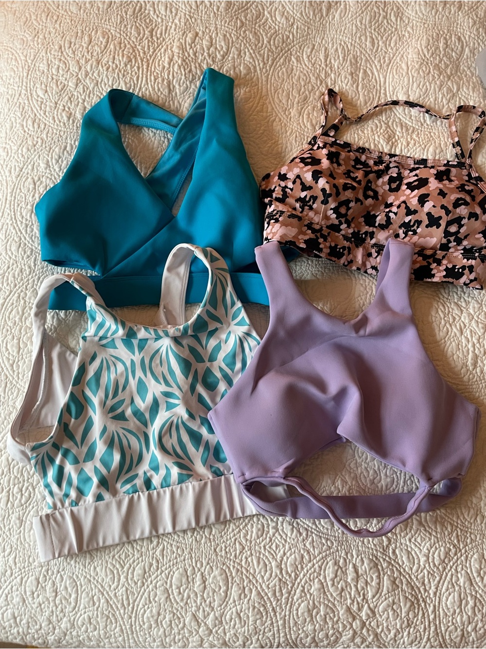 Cleo Harper Teal, Lavender, Pink Floral & White Patterned Sports Bra Set